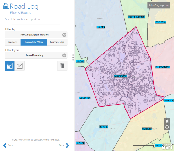 Selecting routes that intersect a town boundary